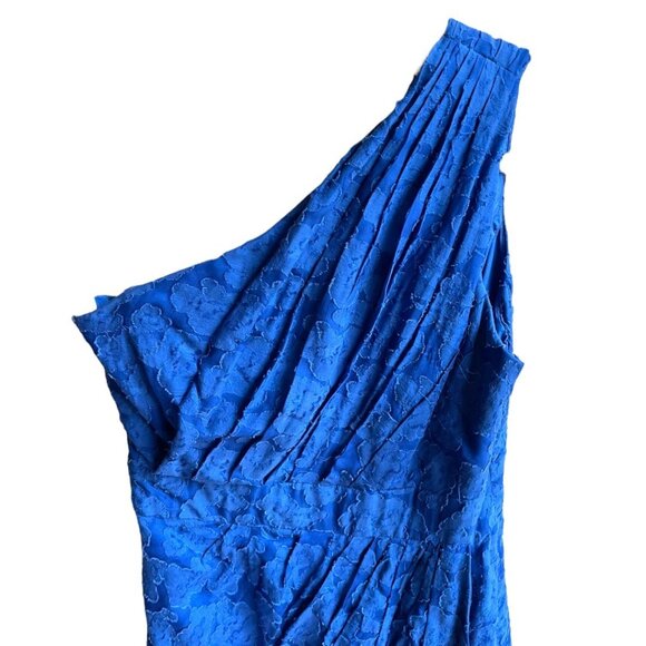 Shoshanna Size 2 Royal Blue Silk One Shoulder Burn Out Lace Floral Dress - Picture 3 of 7